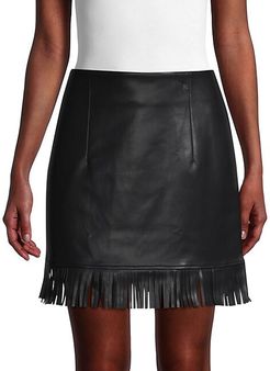 Fringed Faux Leather Skirt