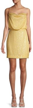 Sequin Cowlneck Blouson Dress