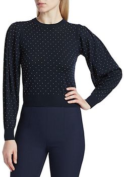 Puff-Sleeve Studded Merino Wool Sweater