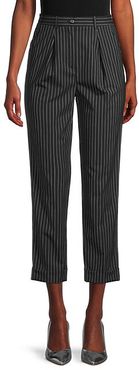 Pleat-Front Pinstripe Cropped Trousers