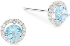 14K White Gold, Blue Topaz & Diamond Stud Earrings