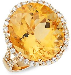 14K Yellow Gold, Citrine & Diamond Oval Ring