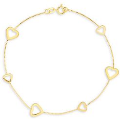 14K Yellow Gold Heart Station Box Chain Bracelet