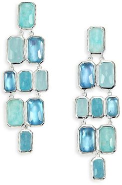 Rock Candy Aquamarine, Blue Topaz, Labradorite, Mother-Of-Pearl & Sterling Silver Brick Cascade Drop Earrings
