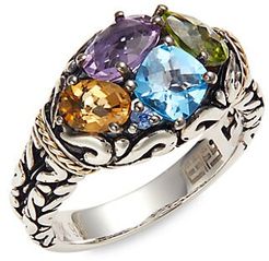18K Yellow Gold, Sterling Silver & Multi-Stone Ring