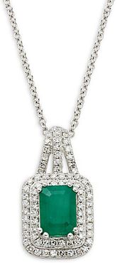 14K White Gold, Emerald & Diamond Pendant Necklace