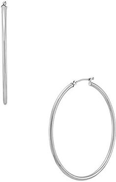 14K White Gold Tube Hoop Earrings