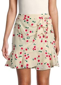 Cherry-Print Silk Mini Skirt
