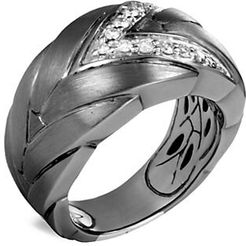 Modern Chain Black Rhodium-Plated Sterling Silver & Diamond Ring