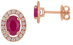 14K Rose Gold, Ruby & Diamond Stud Earrings