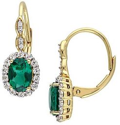 14K Yellow Gold, Created Emerald, White Topaz & Diamond Drop Earrings