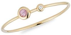 14K Yellow Gold, Pink Sapphire & Diamond Bezel Ring