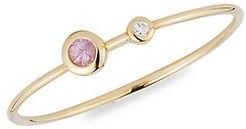 14K Yellow Gold, Pink Sapphire & Diamond Bezel Ring