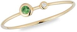 14K Yellow Gold Tsavorite & Diamond Bezel Ring