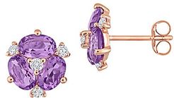 14K Rose Gold, Amethyst & Diamond Stud Earrings