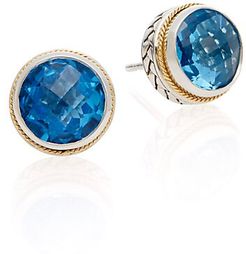 Blue Topaz, Sterling Silver & 18K Yellow Gold Stud Earrings