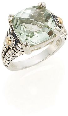 Green Amethyst, Sterling Silver & 18K Yellow Gold Square Ring