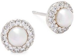 5MM White Pearl & Sterling Silver Halo Stud Earrings