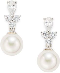 10MM White Pearl & Crystal Drop Earrings