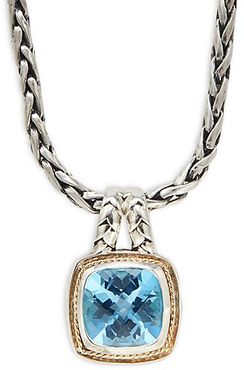18K Yellow Gold, Sterling Silver & Blue Topaz Pendant Necklace