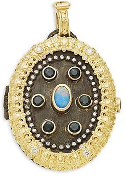 18K Yellow Gold, Blackened Sterling Silver, Mother-Of-Pearl, Black Onyx & Diamond Locket