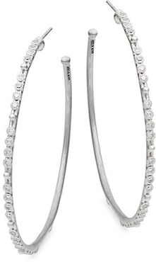Platinum-Plated Sterling Silver & Diamond Hoop Earrings