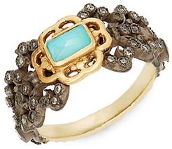 Goldplated Sterling Silver, Turquoise & Diamond Ring