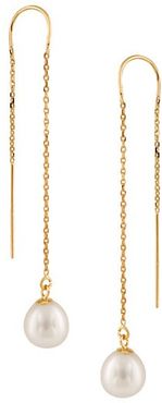 Pearls 7.5-8MM White Drop Pearl & 14K Yellow Gold U-Threader Chain Earrings