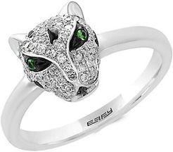 Signature 14K White Gold, Diamond & Tsavorite Animal Motif Ring