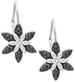 18K White Gold, Black & White Diamond Floral Earrings