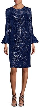 Sequined Bell Sleeve Sheath Dress