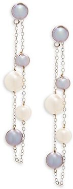 6.5-9MM White & Gray Semi-Round Freshwater Pearl and 14K White Gold Dangle Earrings