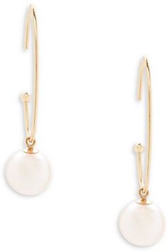 8MM White Freshwater Pearl & 18K Yellow Gold Hoop Earrings