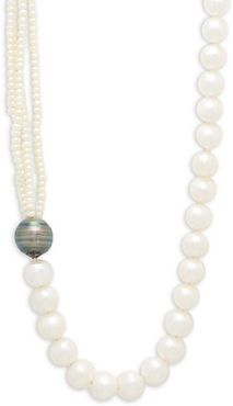 14K White Gold Tahitian Black & Cultured Pearl Necklace