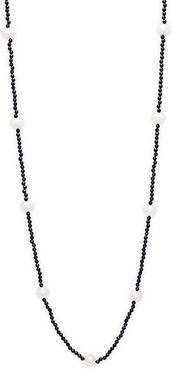 10-11MM White Semi-Round Freshwater Pearl, Black Spinel & 14K White Gold Necklace