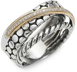 14K Yellow Gold, Sterling Silver and Diamond Ring
