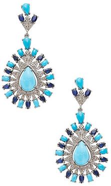Sterling Silver, 14K Yellow Gold, Turquoise, Sapphire & Diamond Earrings