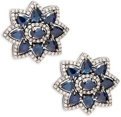 Sterling Silver, Sapphire & Diamond Stud Earrings