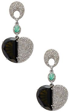 Sterling Silver, 14K Yellow Gold, Diamond, Tourmaline & Emerald Earrings