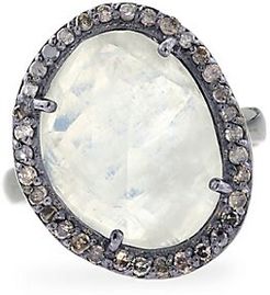 Silver, Moonstone & Diamond Mini Sasha Cocktail Ring
