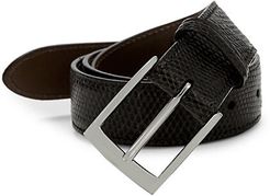 Boxed Lizard Leather Belt with Interchangeable Buckles