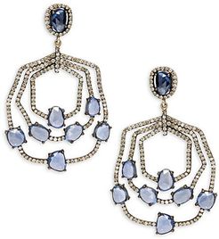 Sterling Silver, 14K Gold, Diamond & Blue Sapphire Earrings