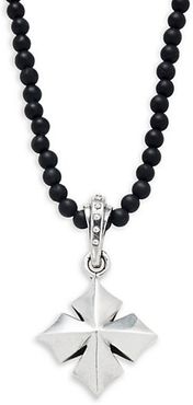 Sterling Silver & Onyx Bead Cross Pendant Necklace