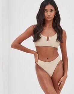 Fleur U crop textured bikini top in beige