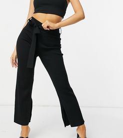 knit slit detail wide leg pants in black