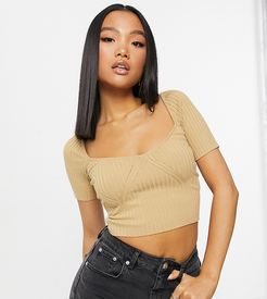 knit sweetheart top in camel-Brown