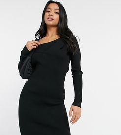 knitted cross front sweater dress in black