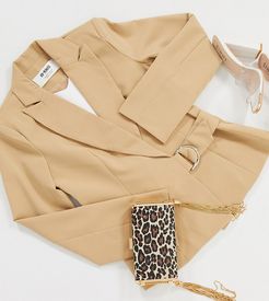 4th + Reckless Petite suit blazer with side buckle in camel-Brown