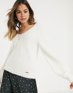 eyelash knit slim v-neck sweater-White