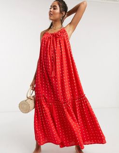 high neck beach maxi dress in red